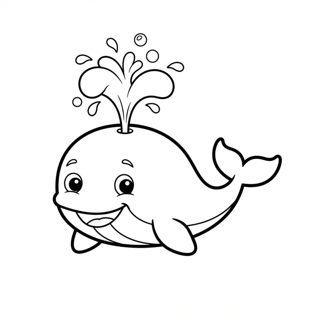 Very simple line art of a happy whale spouting water