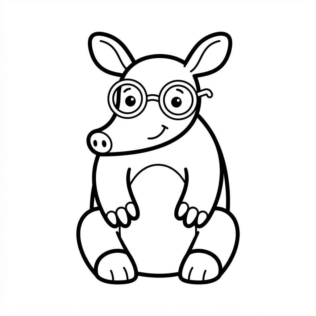 Easy Aardvark Coloring Page — Wearing Round Glasses