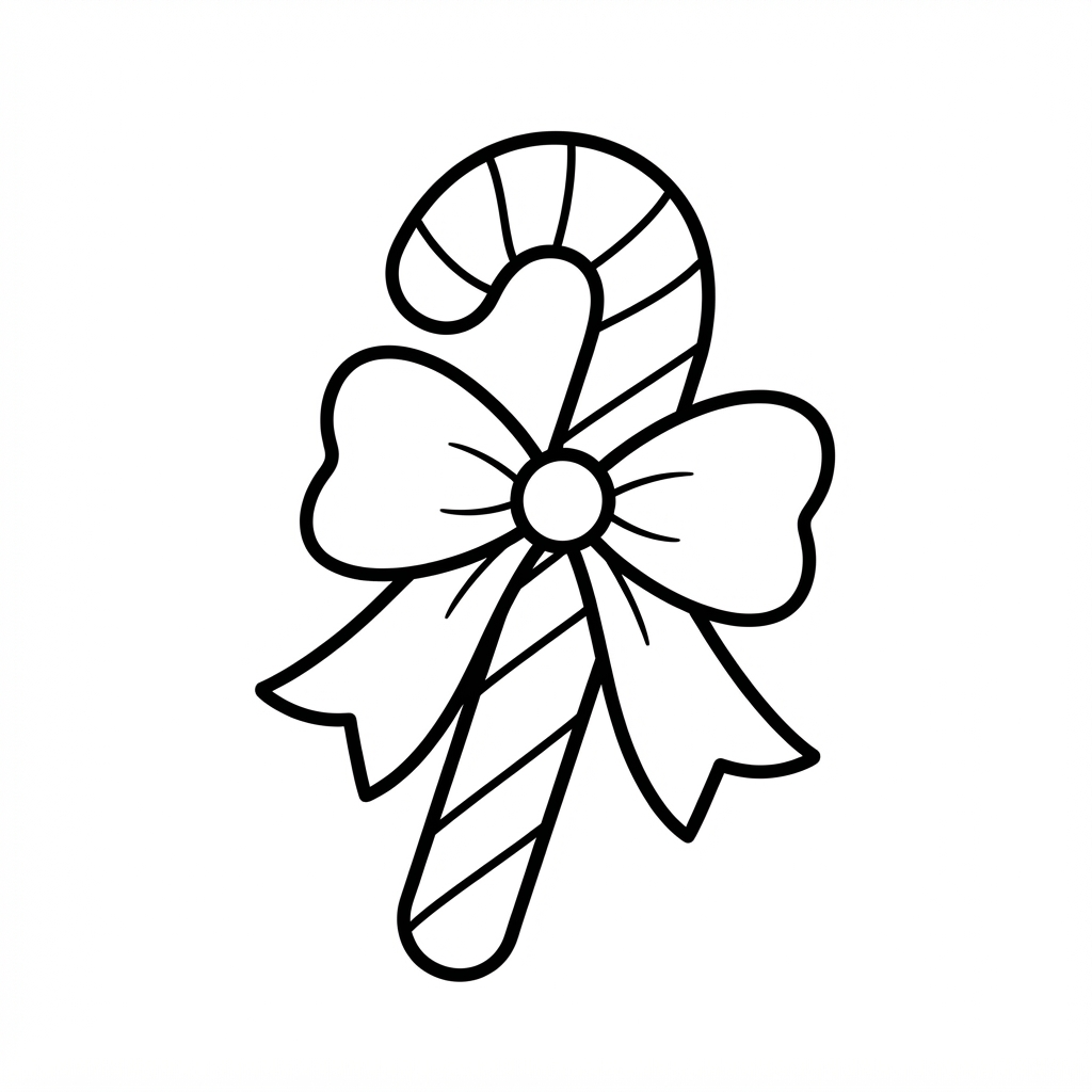 Easy Candy Cane Coloring Page — Tied With A Large Bow