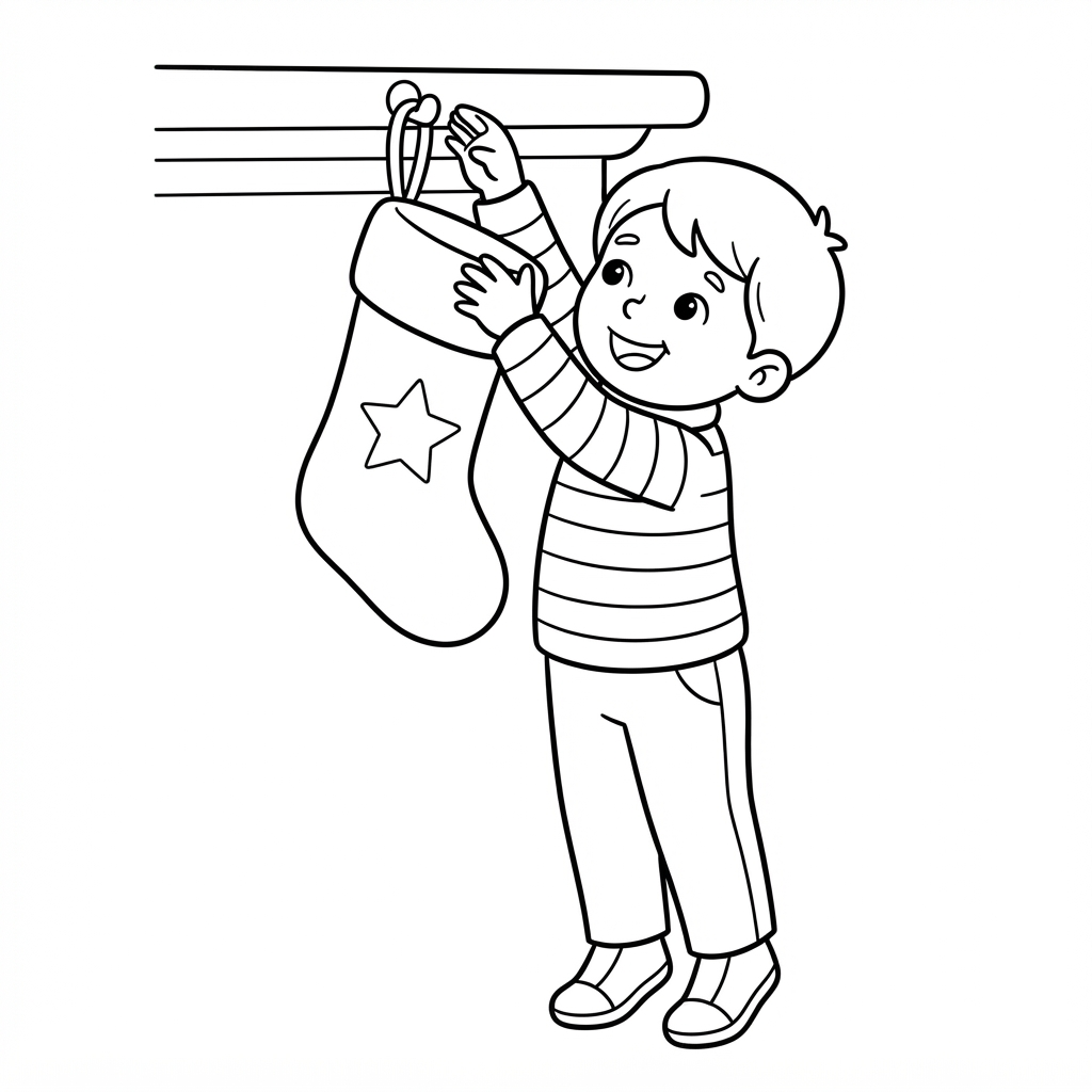 Easy Stocking Coloring Page — Hanging On Mantel