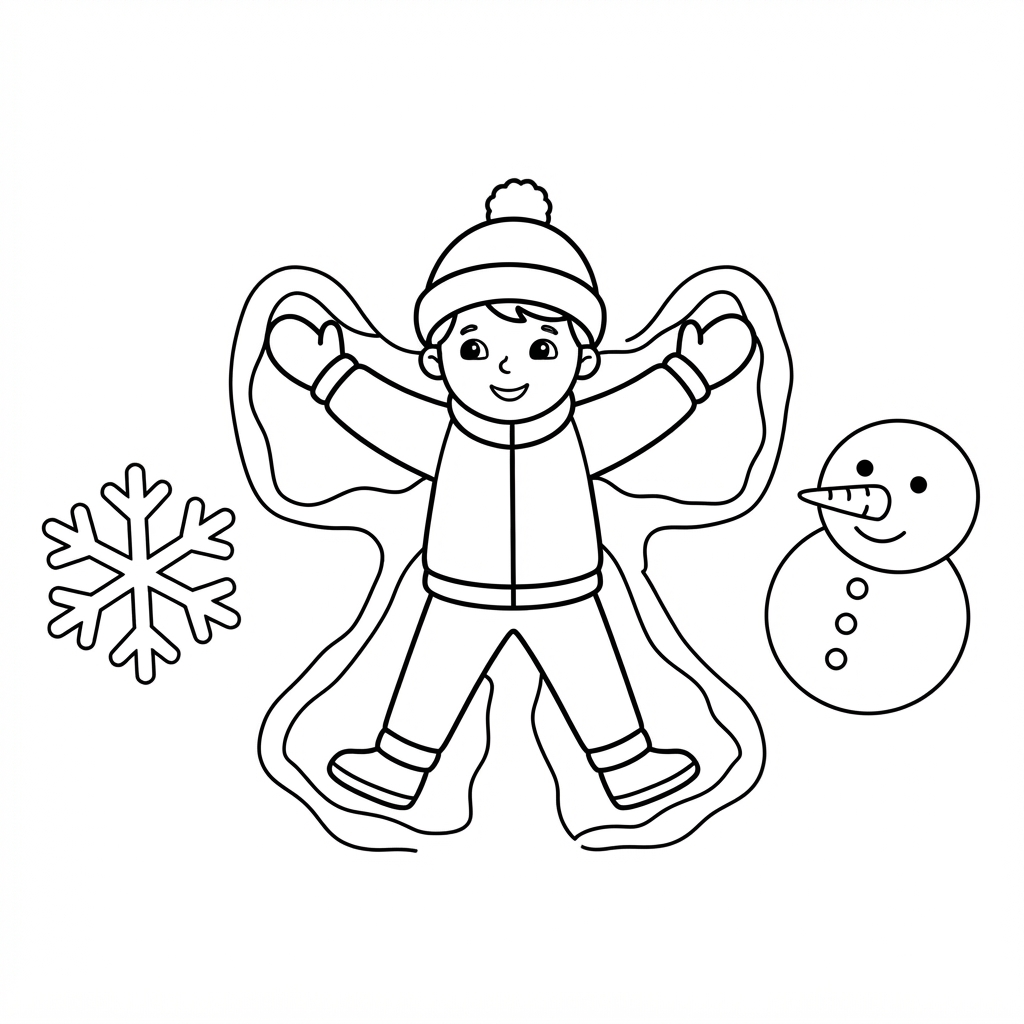Easy Snow Angel Coloring Page — Making Angels in the Snow