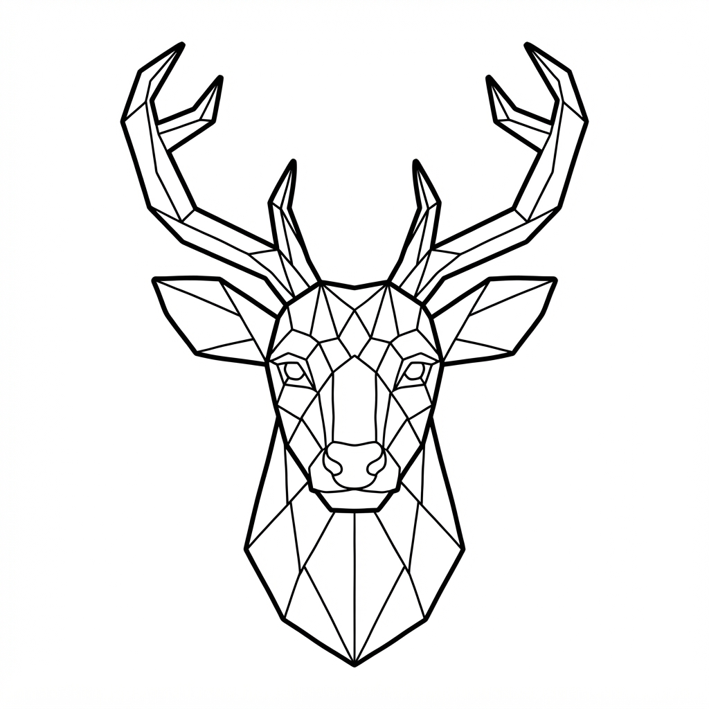 Reindeer Coloring Page for Adults — Geometric Low Poly Head