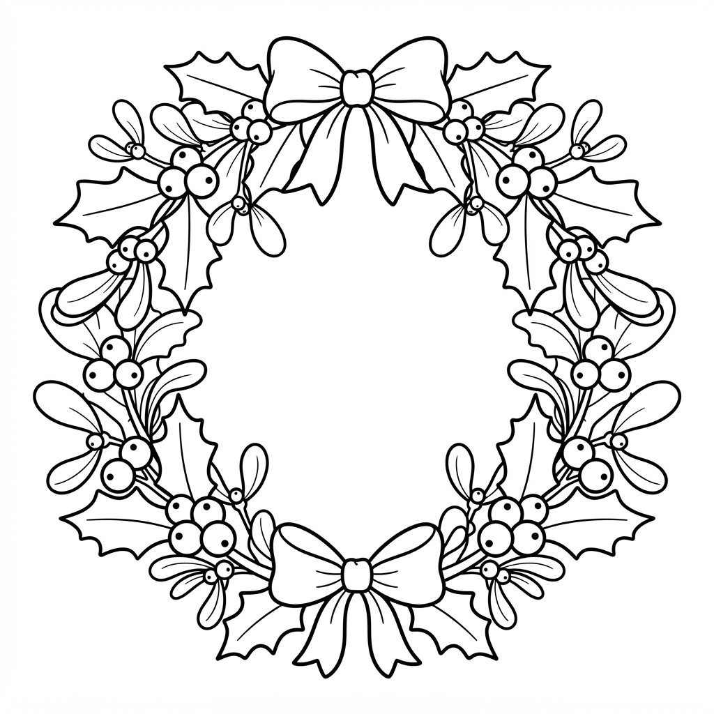 Mistletoe Coloring Page for Adults — Garland Frame with Berr