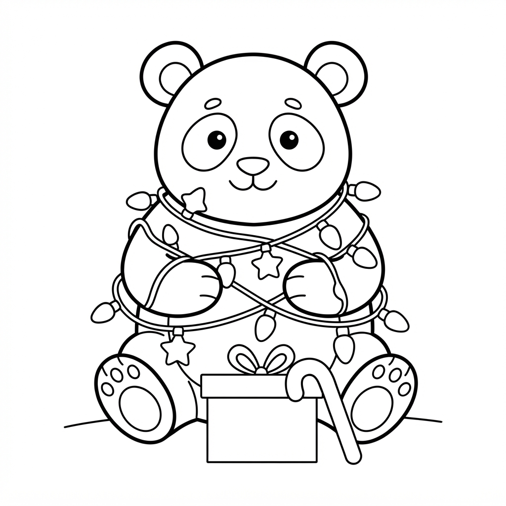 Easy Panda Coloring Page — Wrapped in Christmas Lights