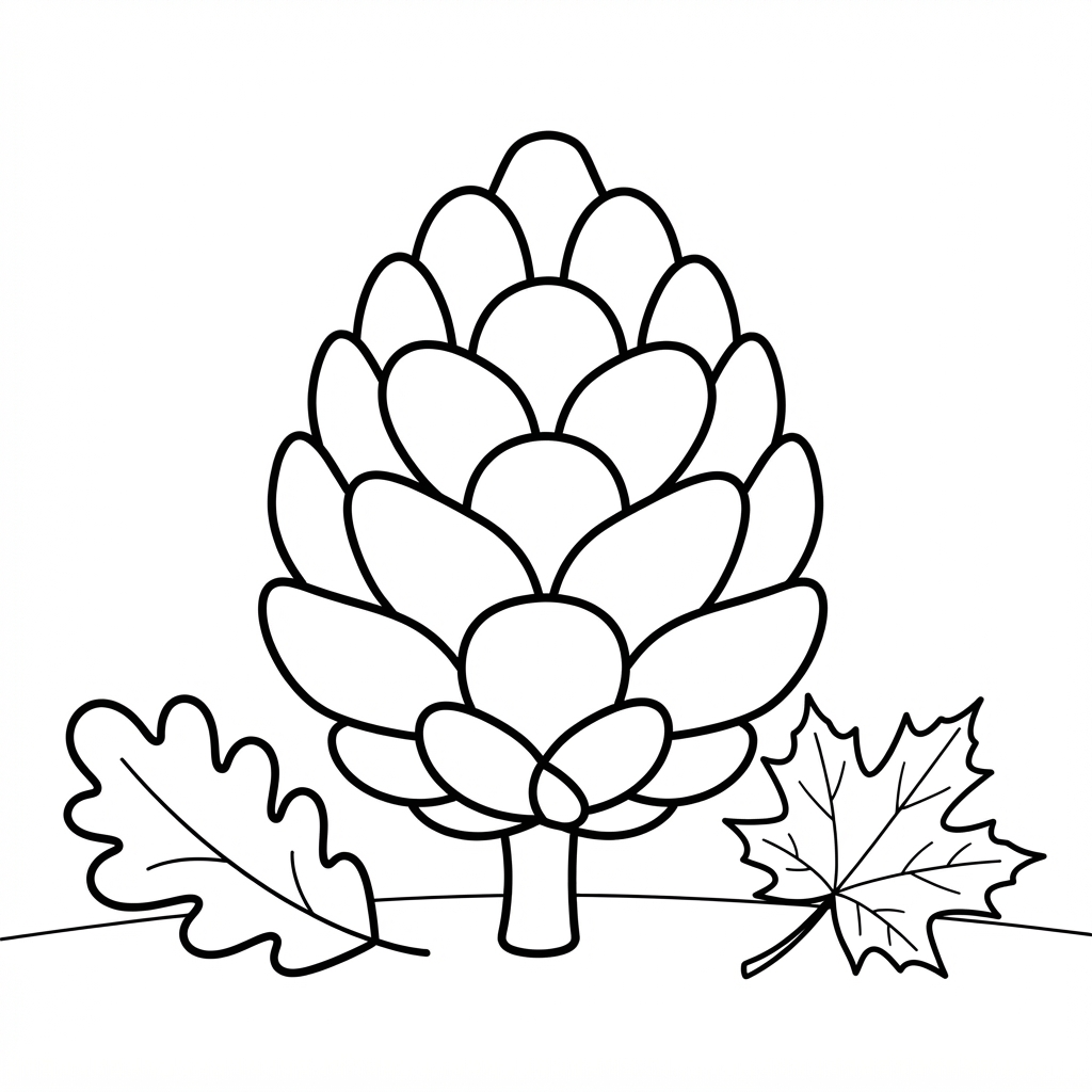 Easy Pine Cone Coloring Page — Detailed With Fallen Leaves