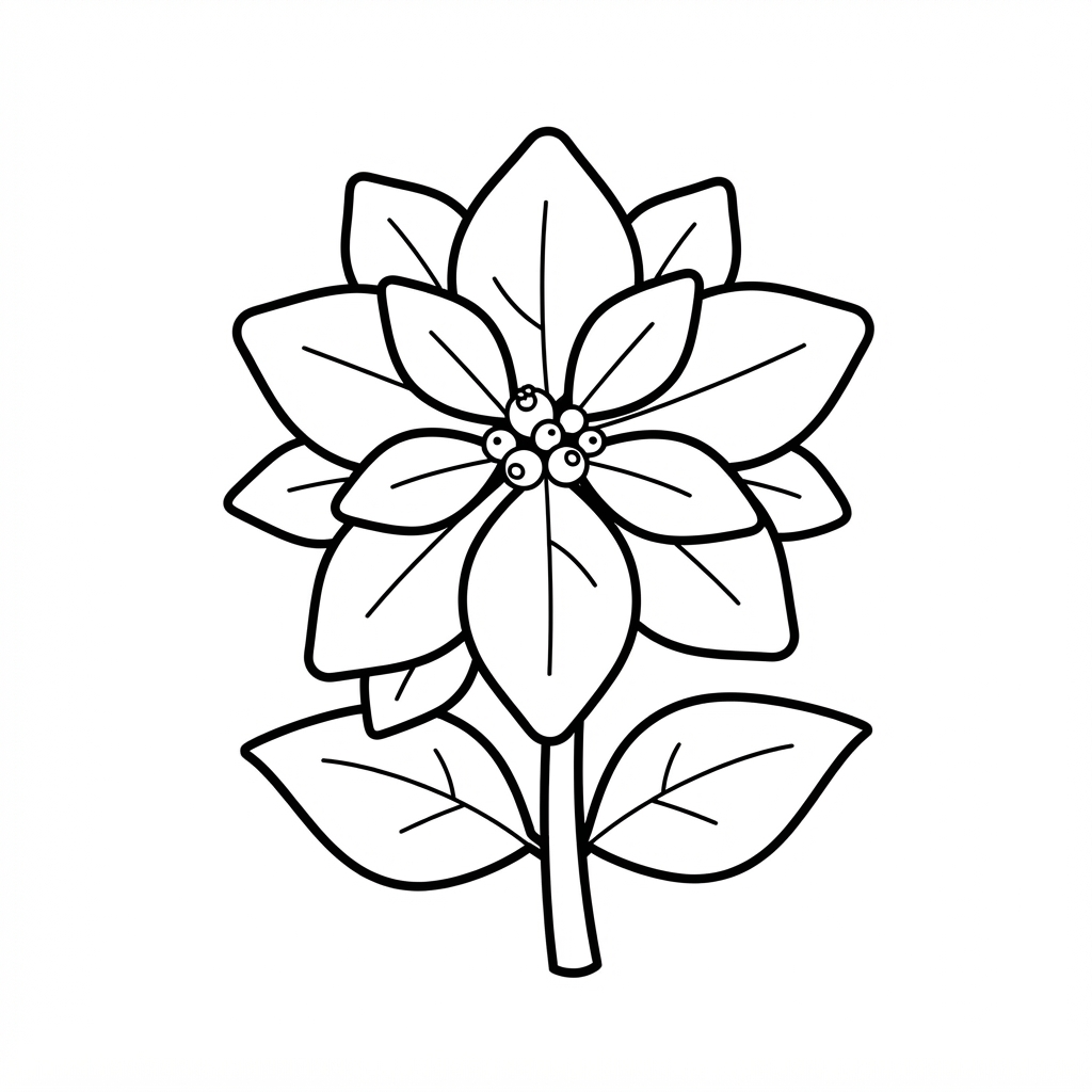 Easy Poinsettia Coloring Page — Single Blossom On A Stem