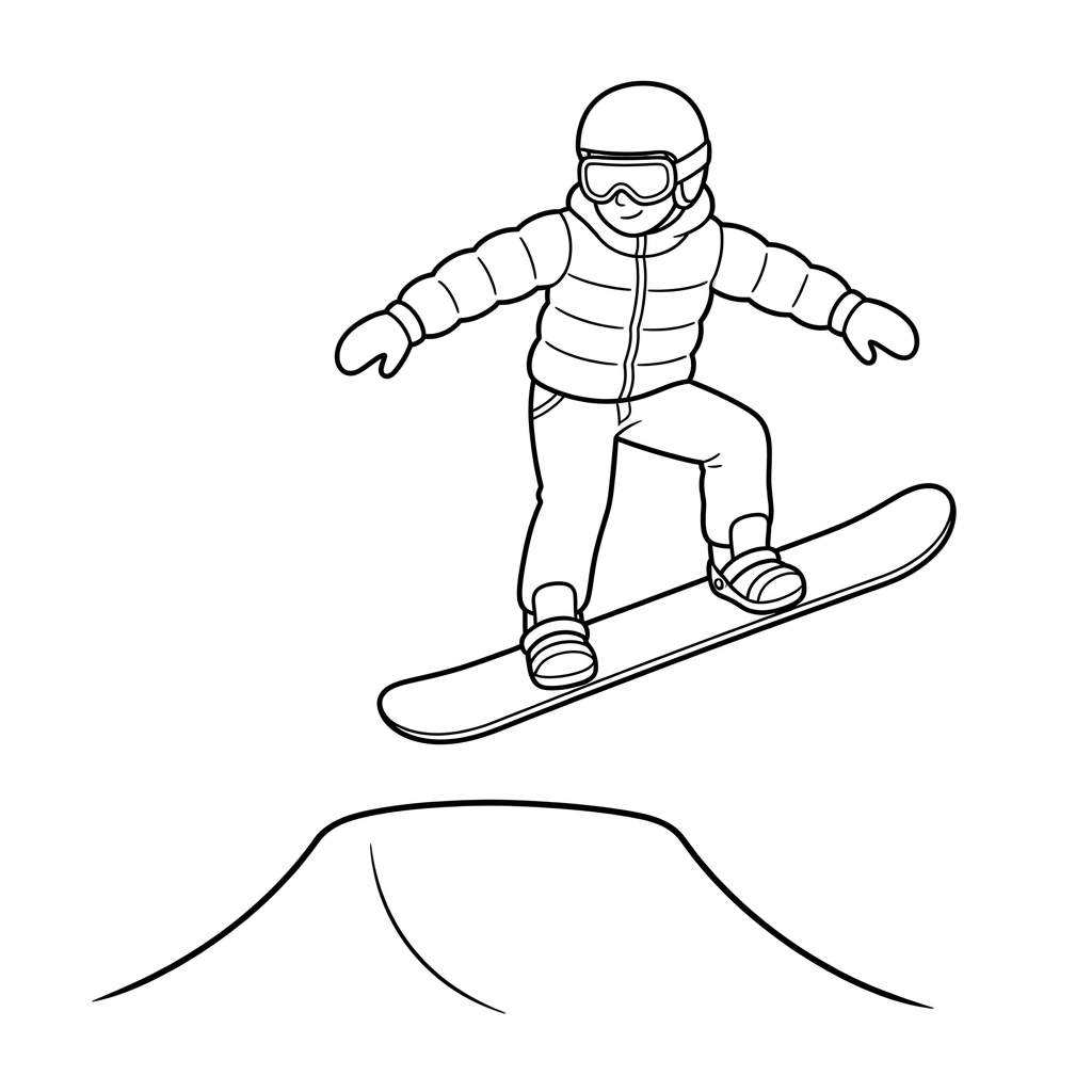 Easy Snowboarder Coloring Page — Jumping Over a Ramp