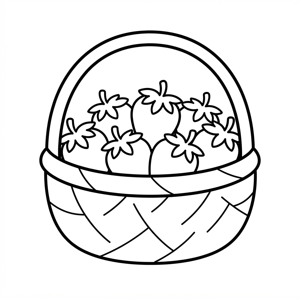 Easy Strawberry Coloring Page — Filled Basket with Handle
