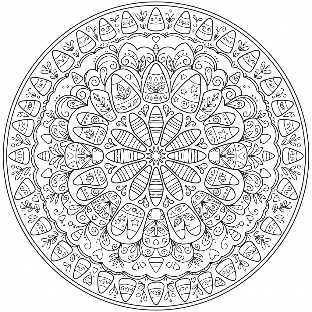 Candy Corn Coloring Page — Circular Mandala With Swirls