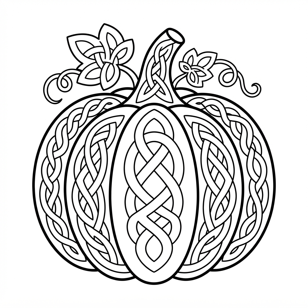 Pumpkin Coloring Page for Adults — Intricate Celtic Knot Pat