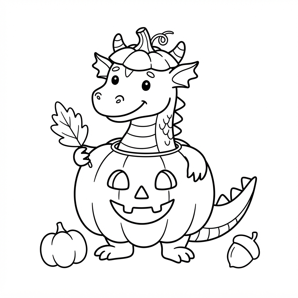 Dragon Coloring Page — Wearing a Pumpkin Costume