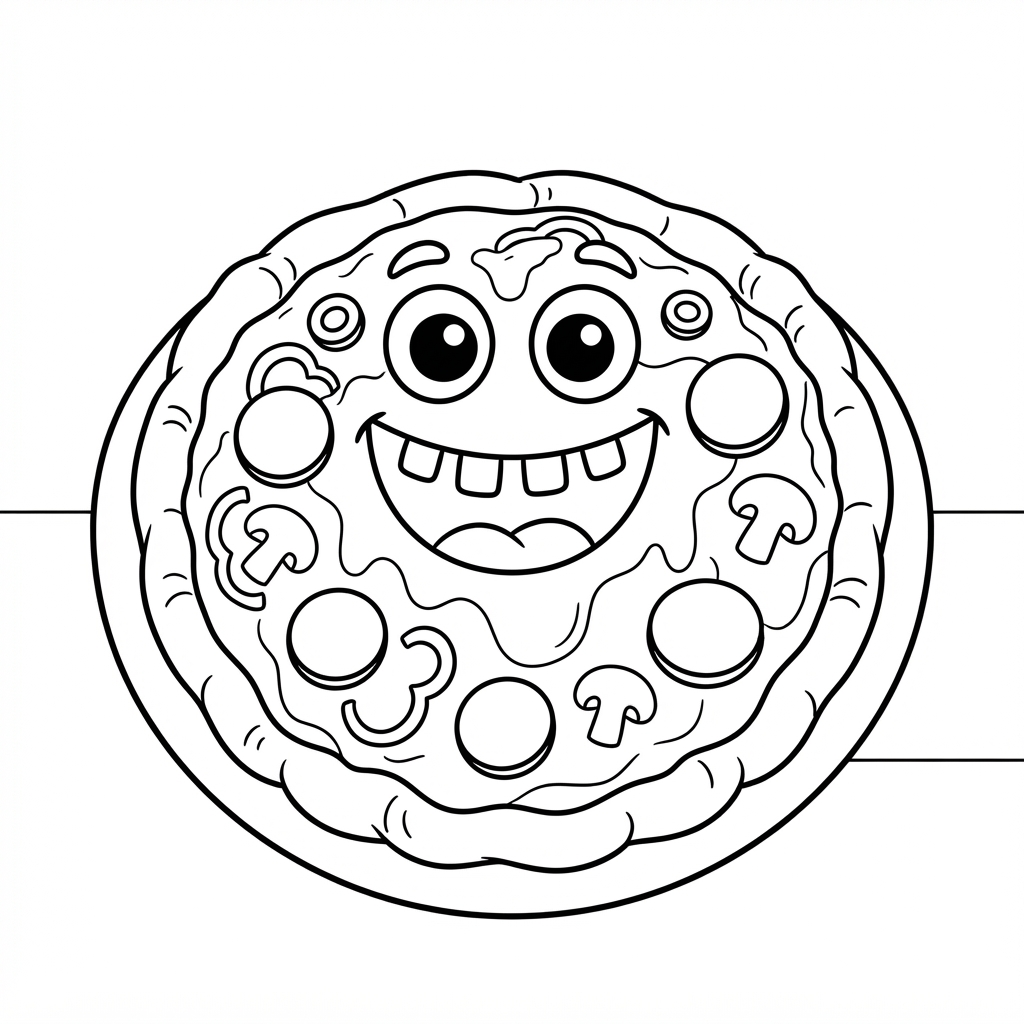 Pizza Coloring Page — Happy Monster Face