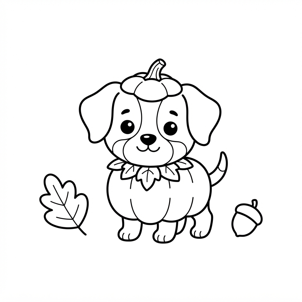 Easy Dog Coloring Page — Dressed as a Pumpkin