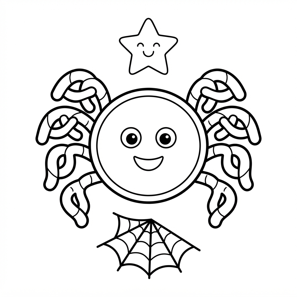 Easy Spider Cookie Coloring Page — With Pretzel Legs and Smi
