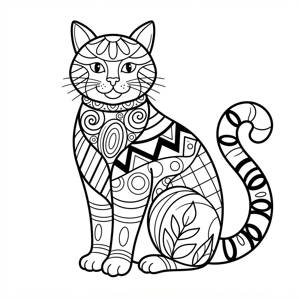 Cat Coloring Page for Adults — With Intricate Patterns