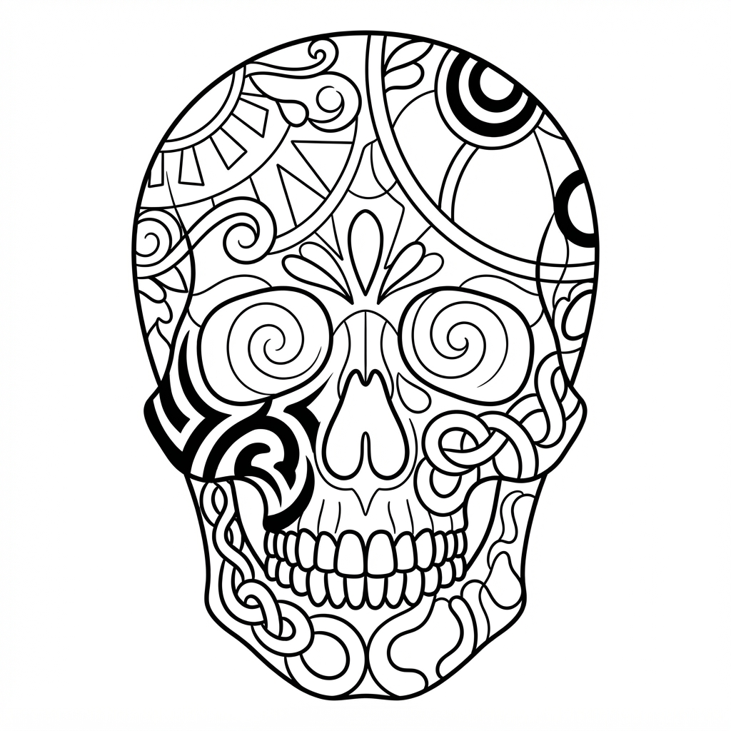 Skull Coloring Page for Adults — Covered in Geometric Design