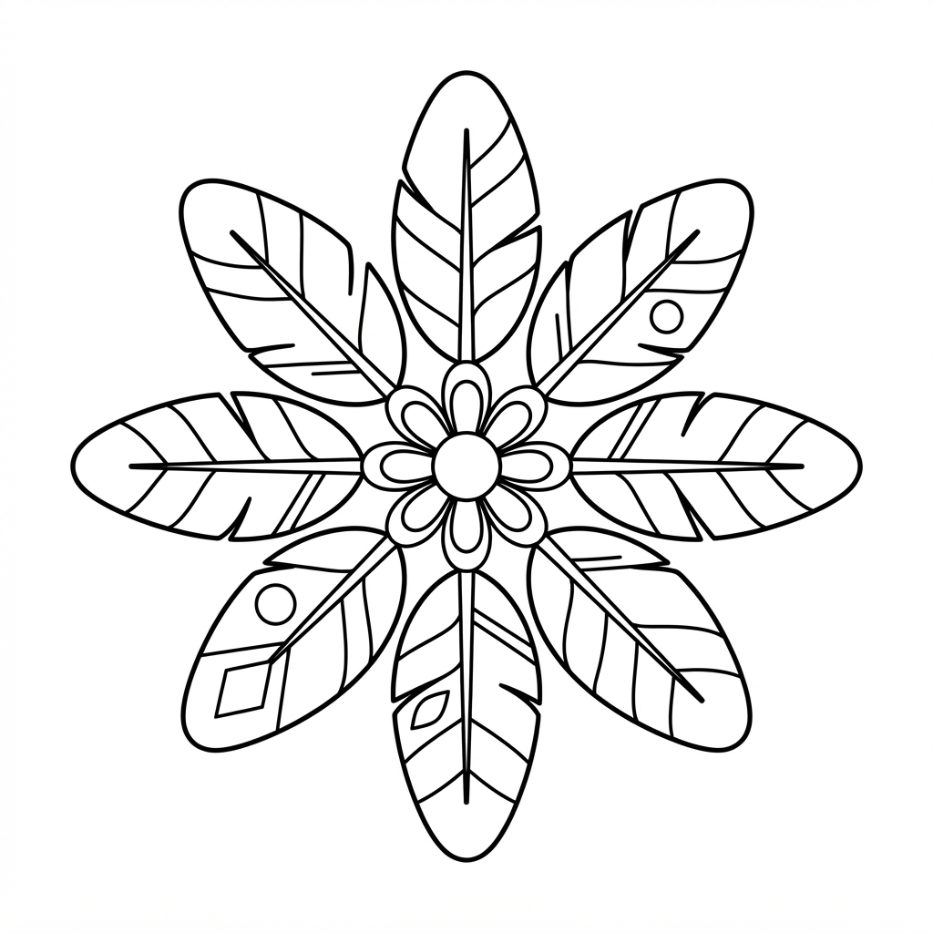 Mandala Coloring Page for Adults — Feather Design in a Circl