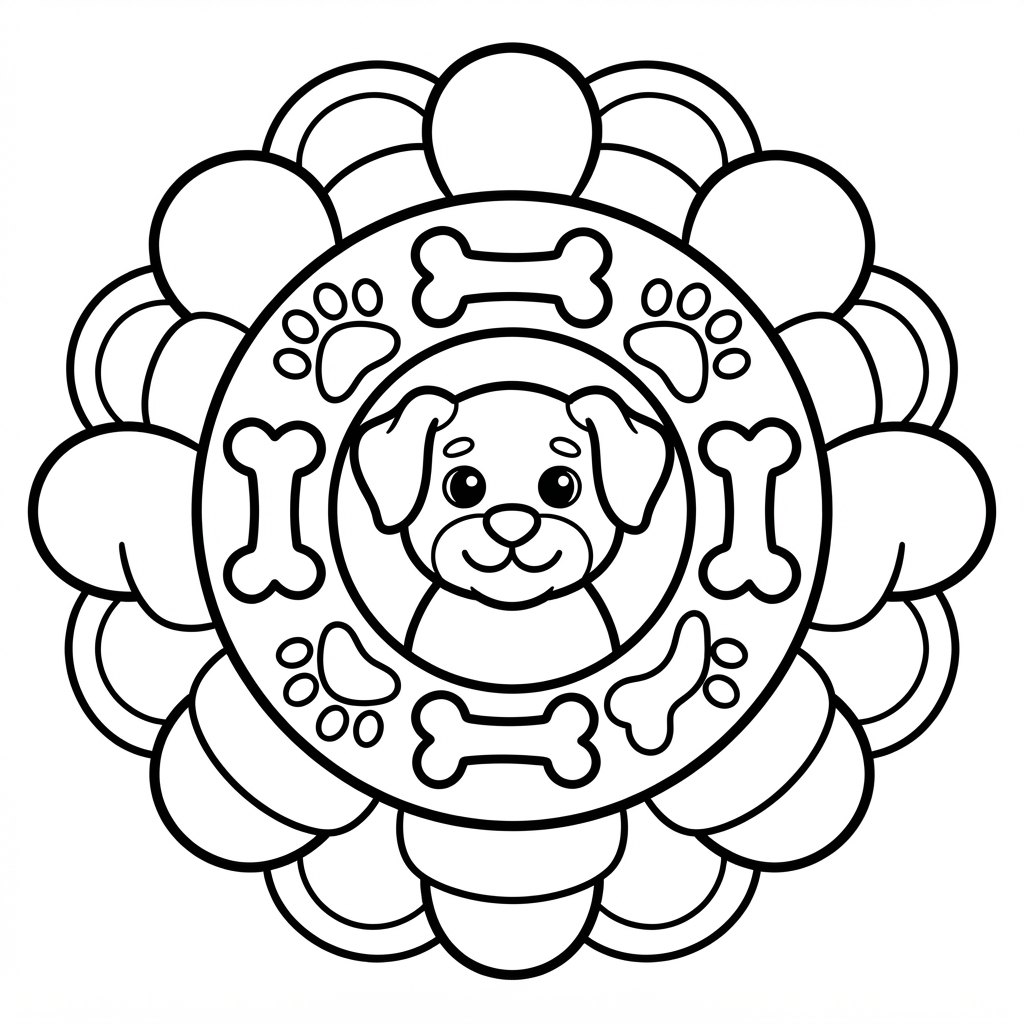 Animal Mandala Coloring Page — Simple Puppy Mandala with Bon