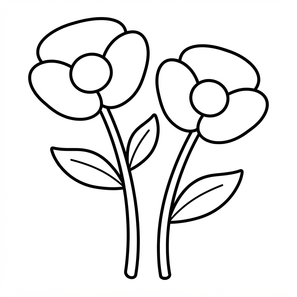 Easy Poppy Coloring Page — Two Simple Poppies with Stems