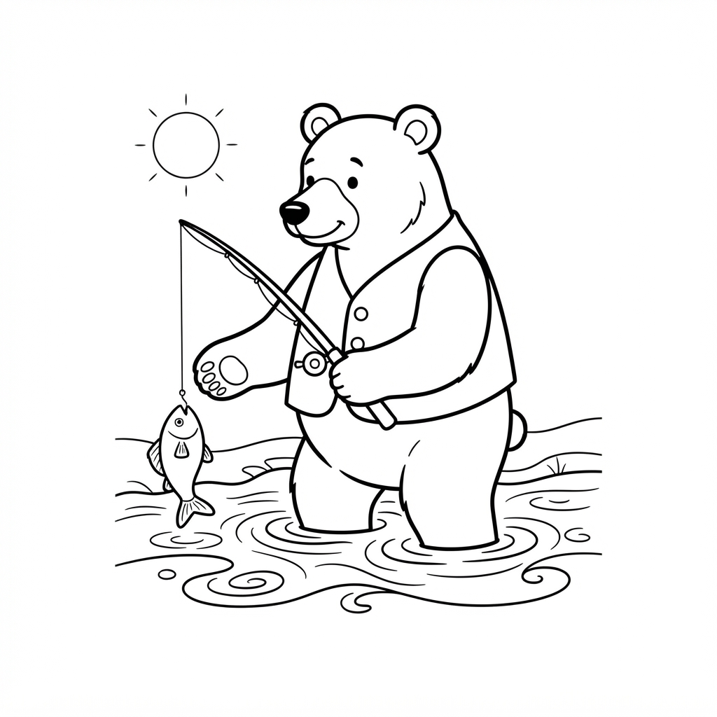 Fishing Coloring Page — Fishing in a River