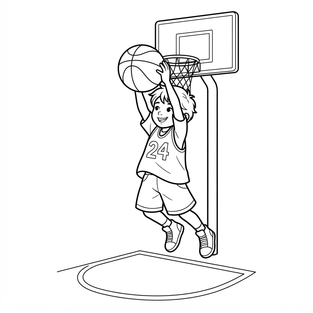 Basketball Coloring Page — Dunking the Ball