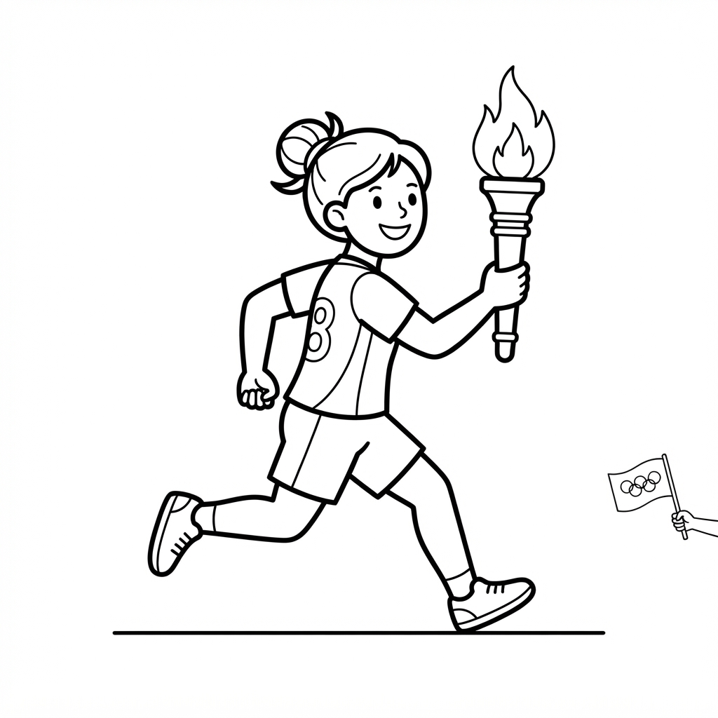 Olympics Coloring Page — Athlete Running with Olympic Flame