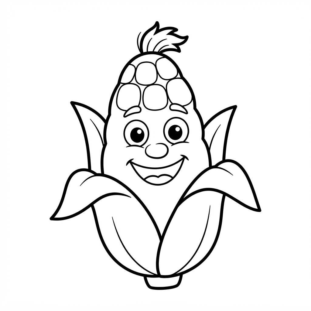 Easy Corn Coloring Page — Friendly Face With Husk