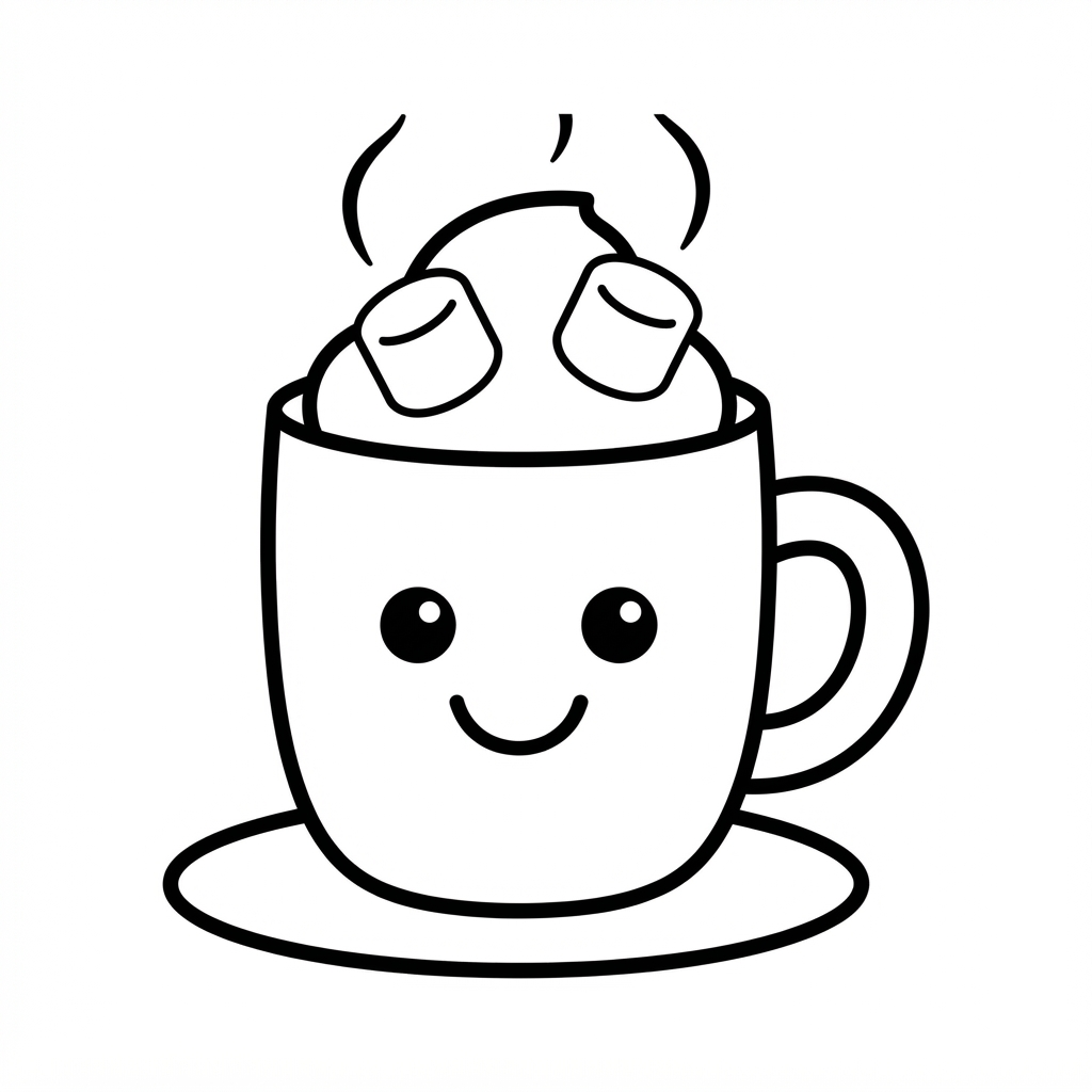 Easy Hot Chocolate Coloring Page — Cute Mug With Marshmallow