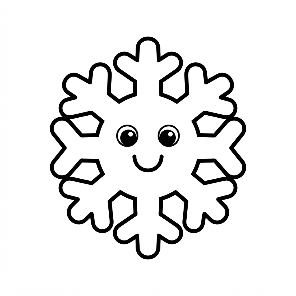 Easy Snowflake Coloring Page — Friendly Face and Simple Desi