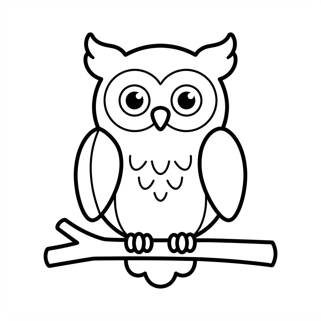 Easy Winter Animal Coloring Page — Snowy Owl on a Branch