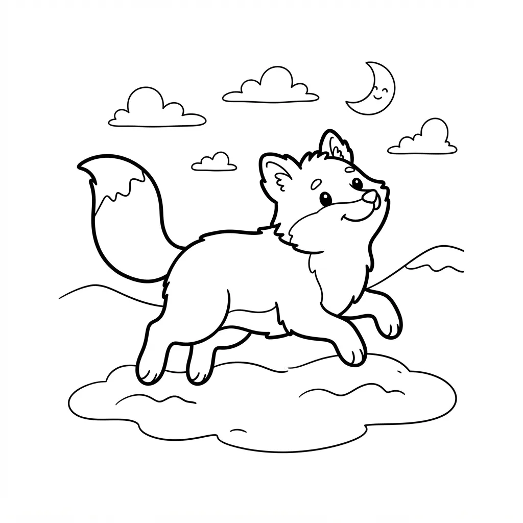 Easy Arctic Fox Coloring Page — Running in the Snow