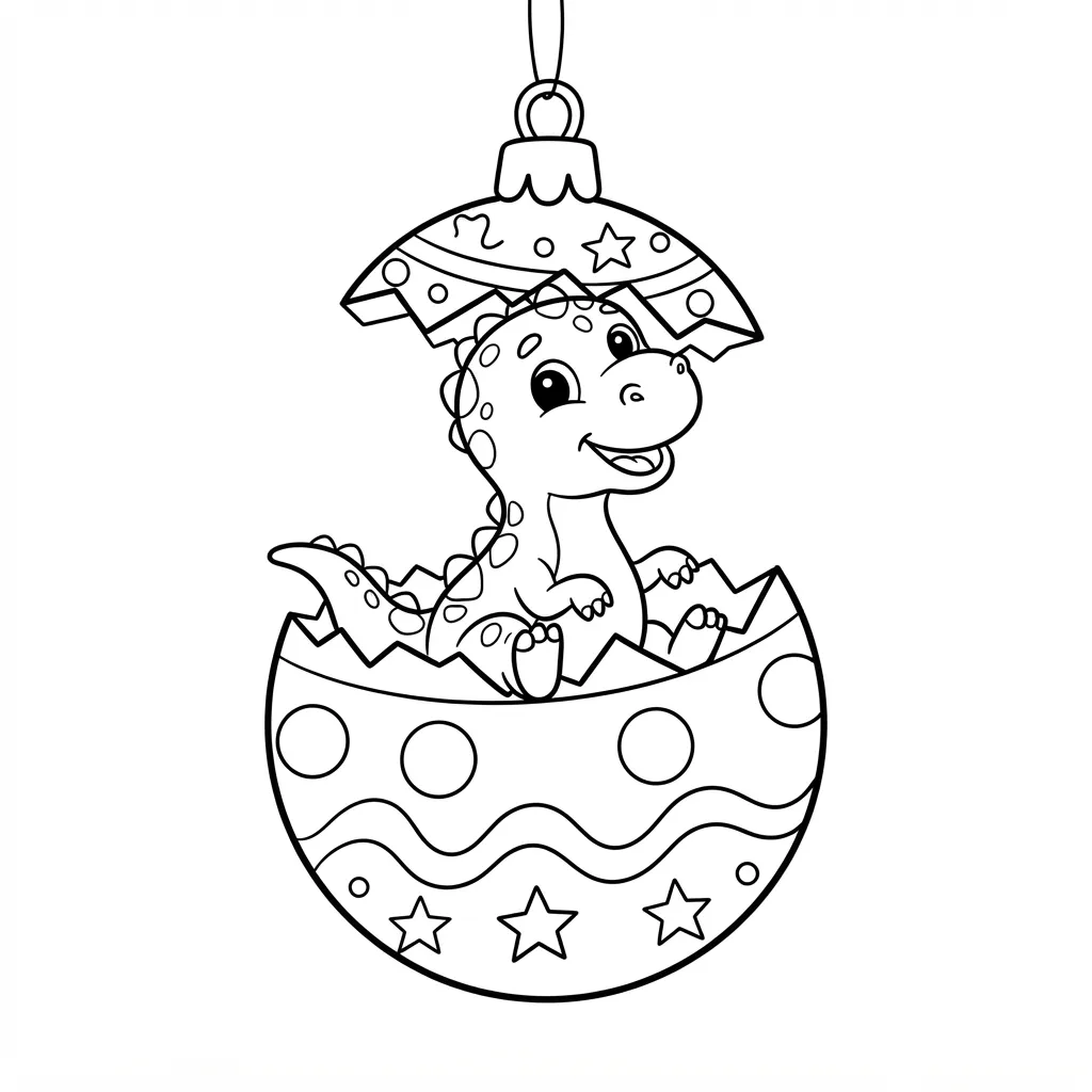 Easy Dinosaur Coloring Page — Hatching From an Ornament