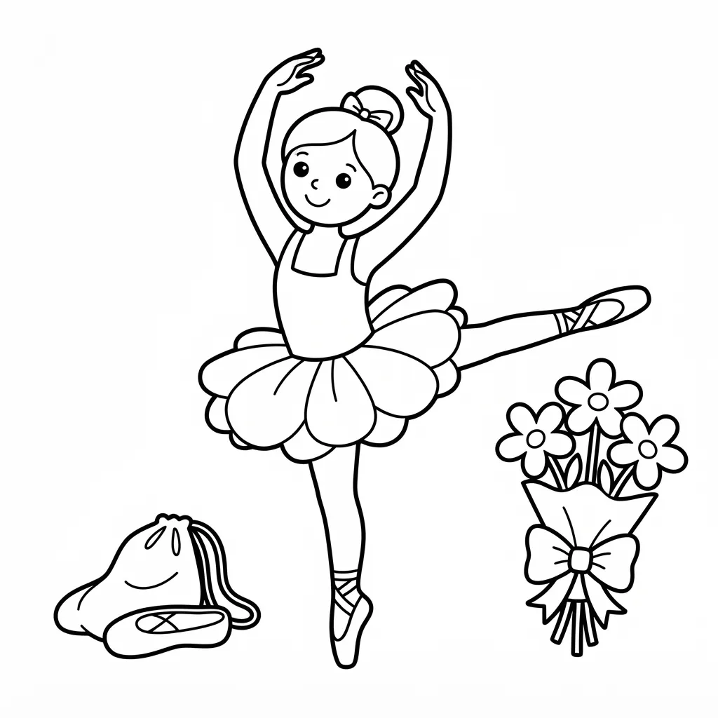 Easy Ballerina Coloring Page — In a Tutu Dancing