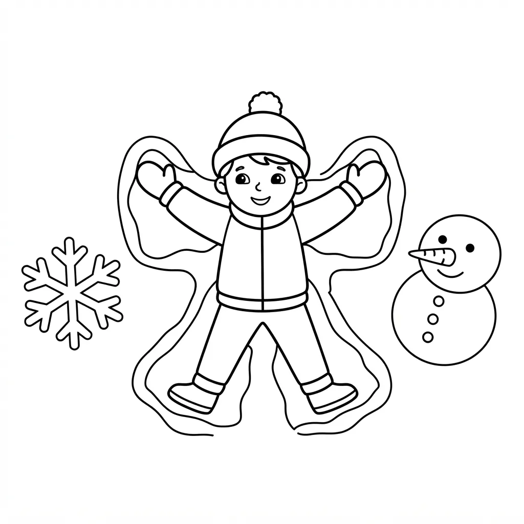Easy Snow Angel Coloring Page — Making Angels in the Snow