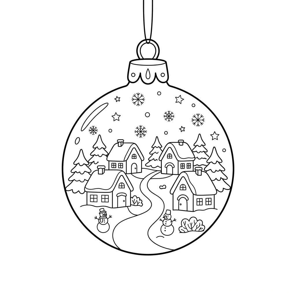 Ornament Coloring Page for Adults — Filled With a Snowy Village