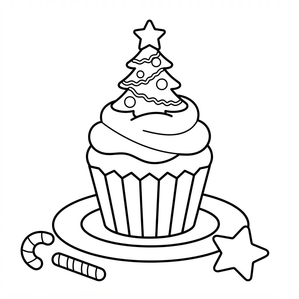 Easy Cupcake Coloring Page — With a Tree on Top