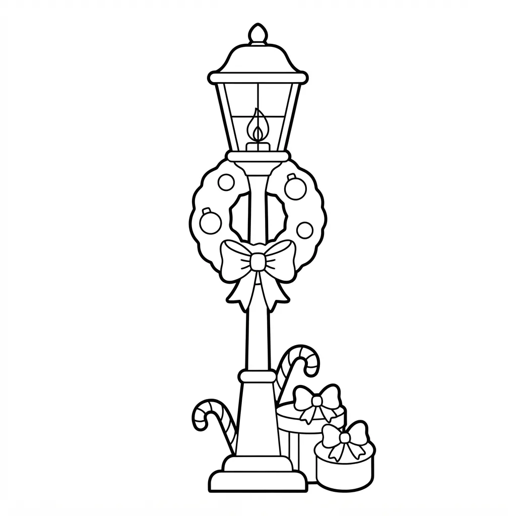 Easy Lamp Post Coloring Page — With a Festive Wreath