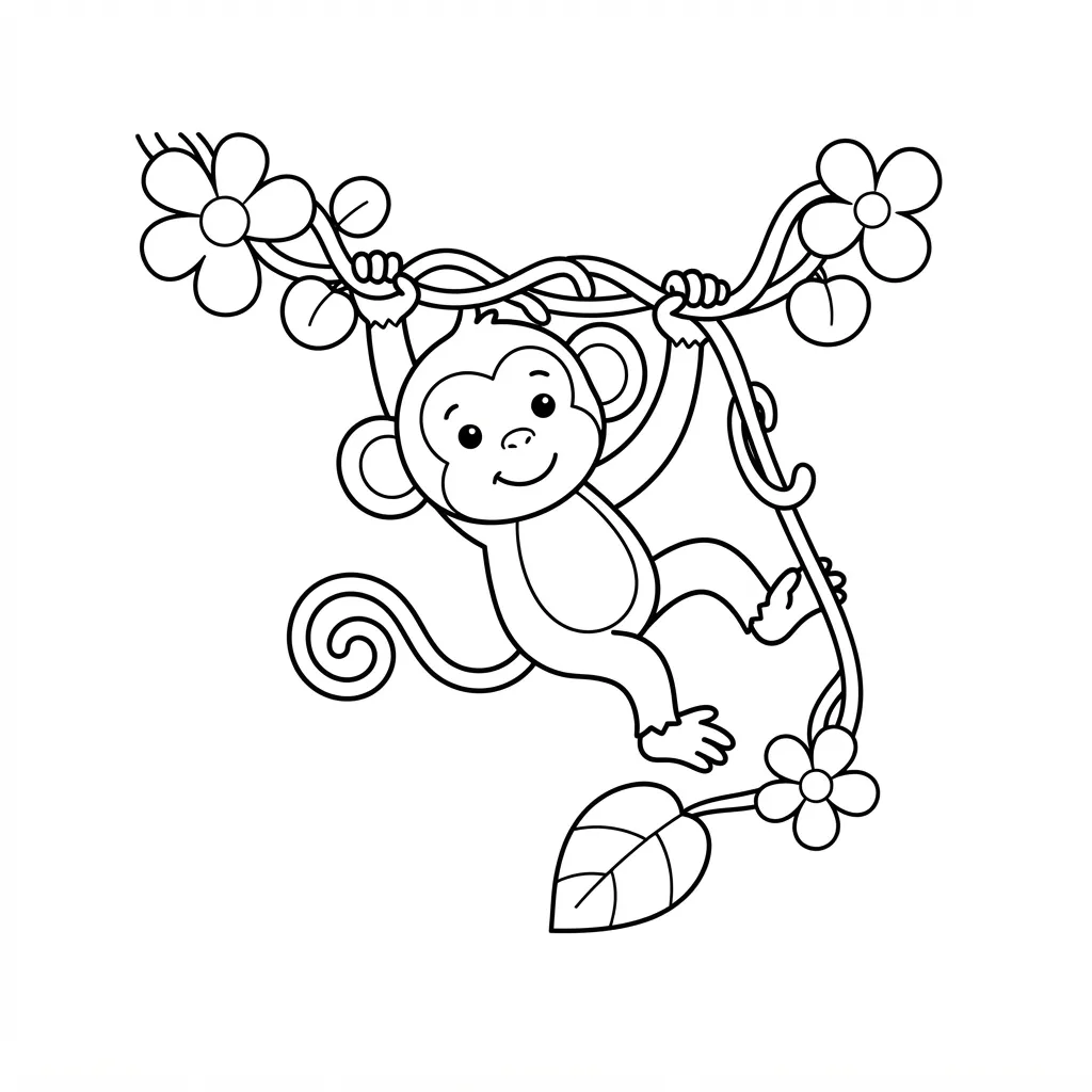 Easy Monkey Coloring Page — Swinging on Holiday Vines