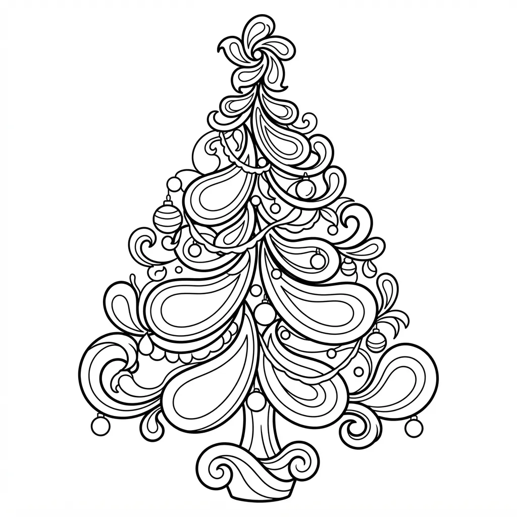 Christmas Tree Coloring Page for Adults — Filled With Paisley Motifs