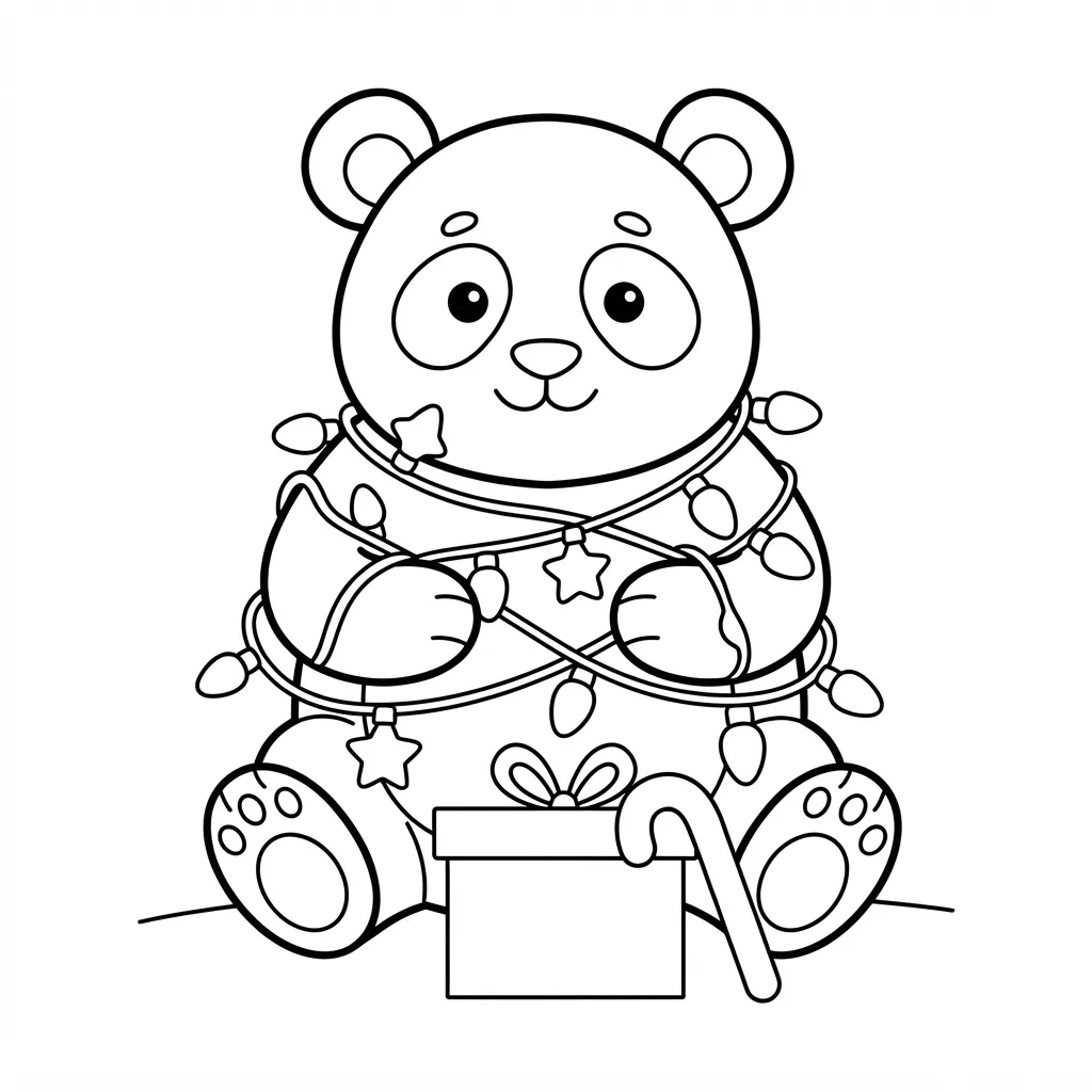 Easy Panda Coloring Page — Wrapped in Christmas Lights