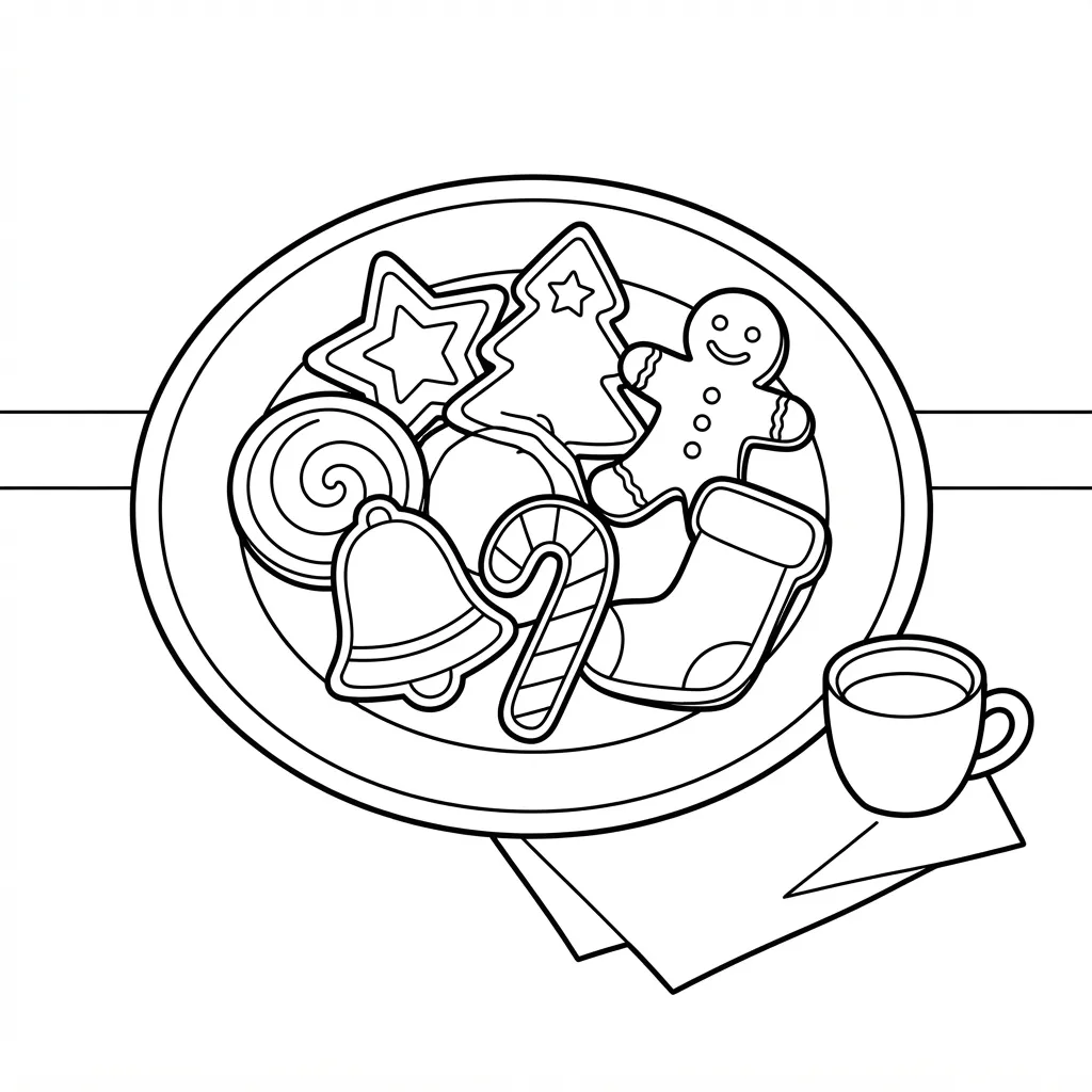 Easy Christmas Cooky Coloring Page — On A Serving Platter