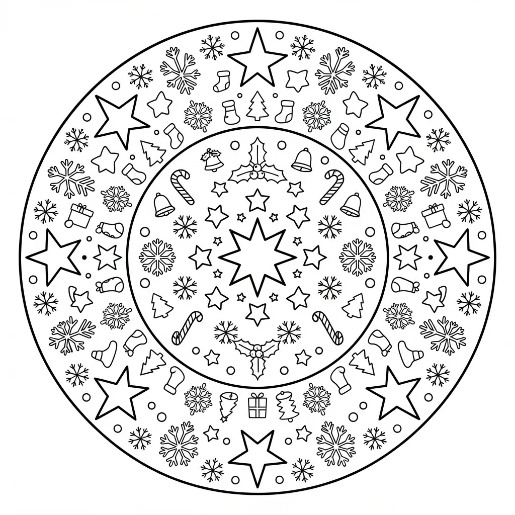 Christmas Mandala Coloring Page — Stars and Snowflakes