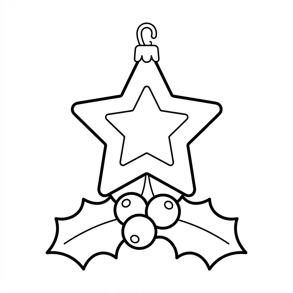 Easy Ornament Coloring Page — Star Shaped with Holly Berries