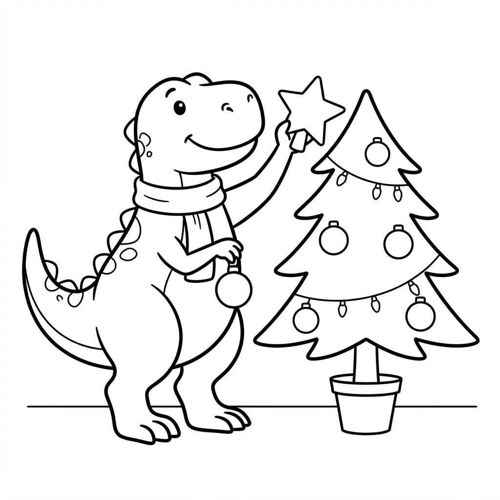 Easy T-Rex Coloring Page — Decorating Christmas Tree