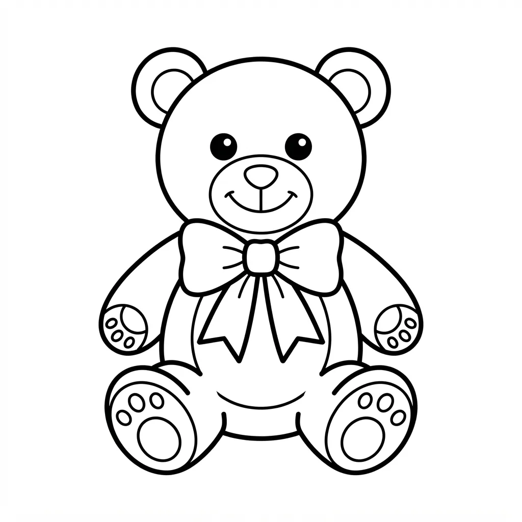 Easy Teddy Bear Coloring Page — Sitting with a Bow