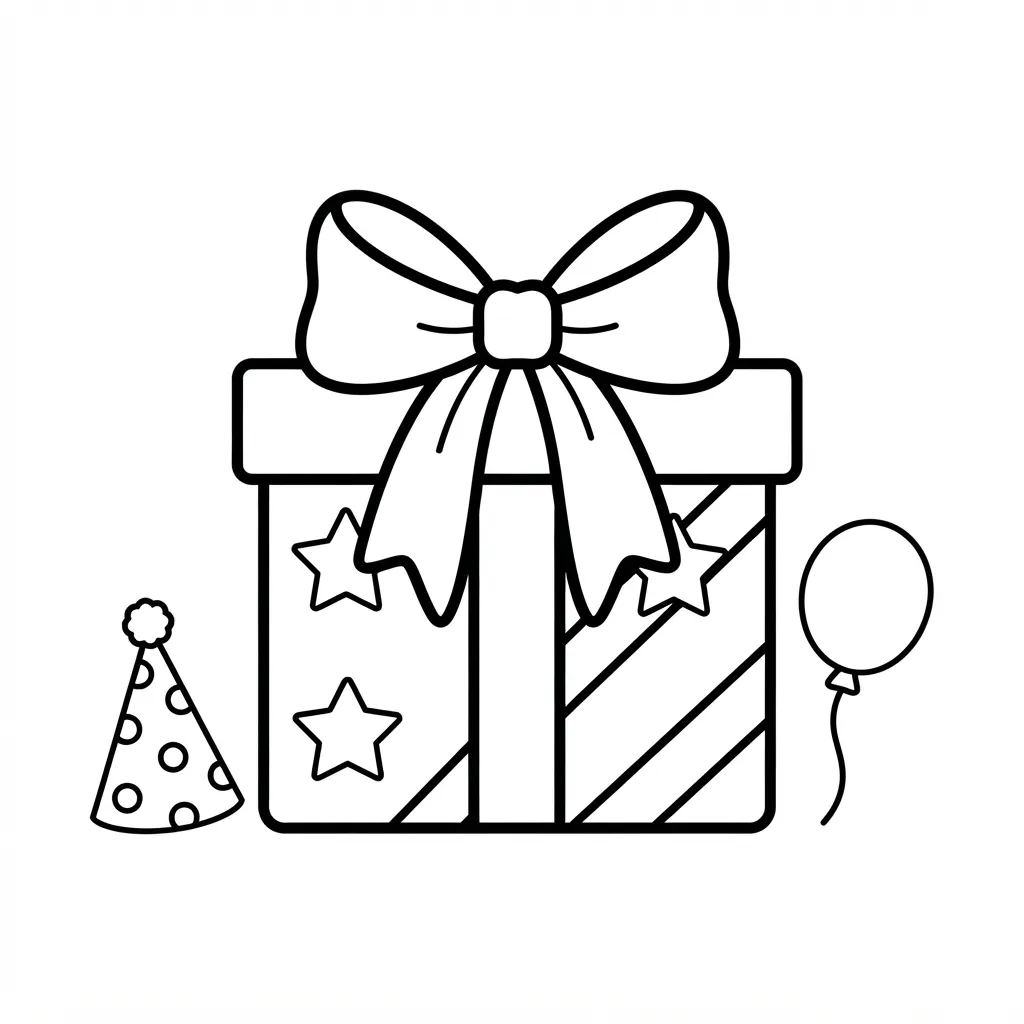 Easy Present Coloring Page — Wrapped With a Big Bow