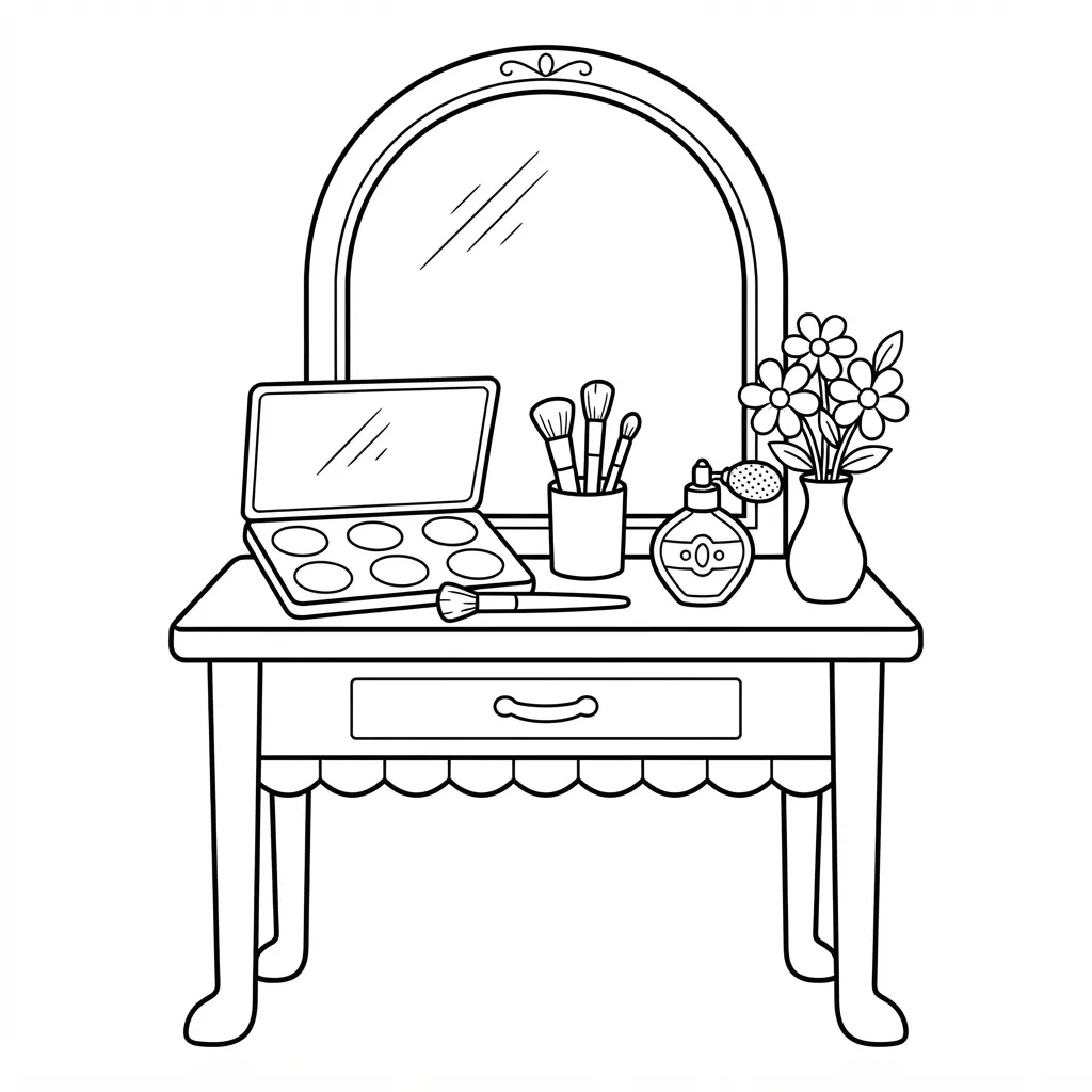 Makeup Coloring Page — With Makeup and Flowers
