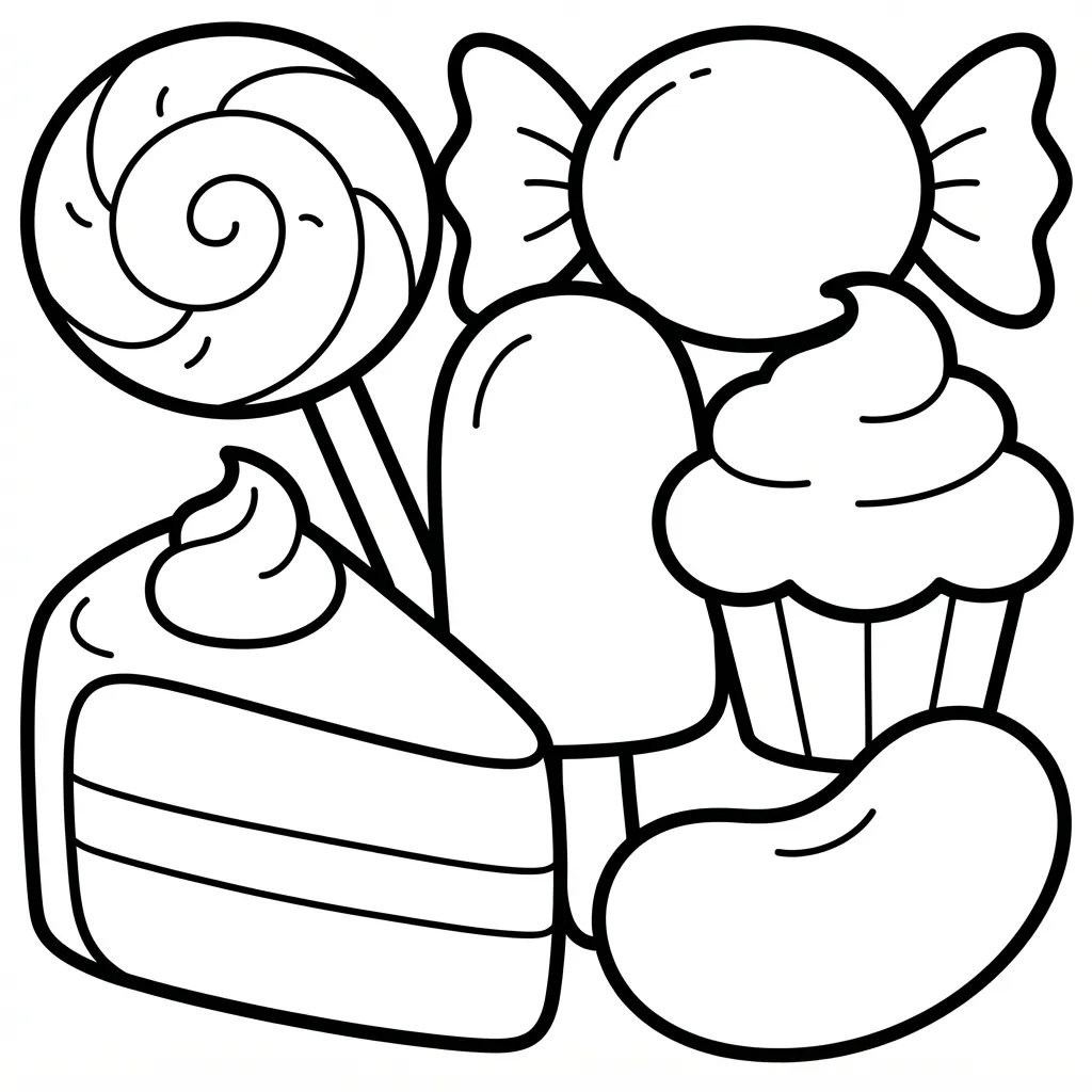 Easy Kawaii Food Coloring Page — Assorted Sweets And Desserts