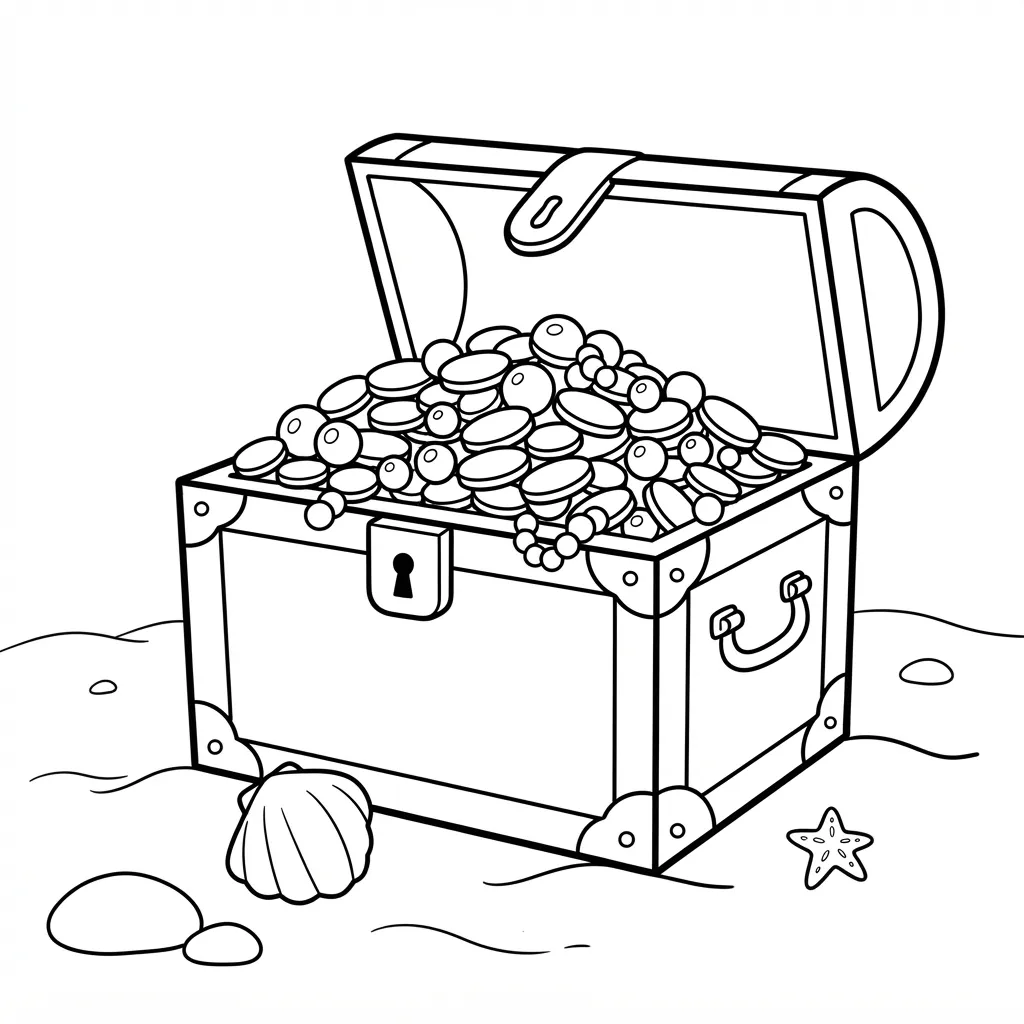 Treasure Chest Coloring Page — Overflowing With Coins and Pearls