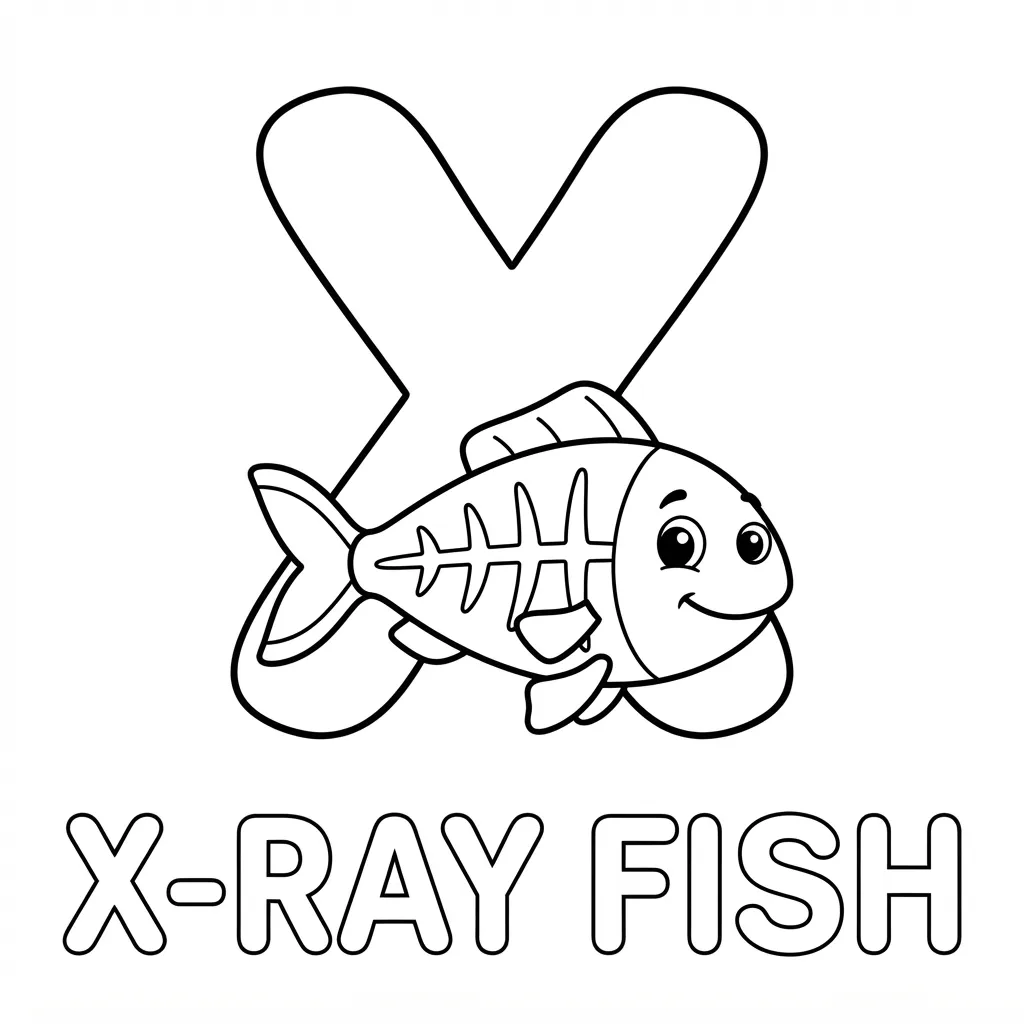 Animal Alphabet Coloring Page — Letter X Is for X-Ray Fish
